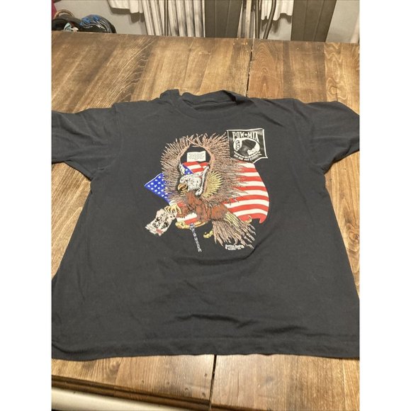 80s Vtg Black POW MIA t-Shirt Large Eagle Flag Marine Soft  Single Stitch Rare - Picture 2 of 4